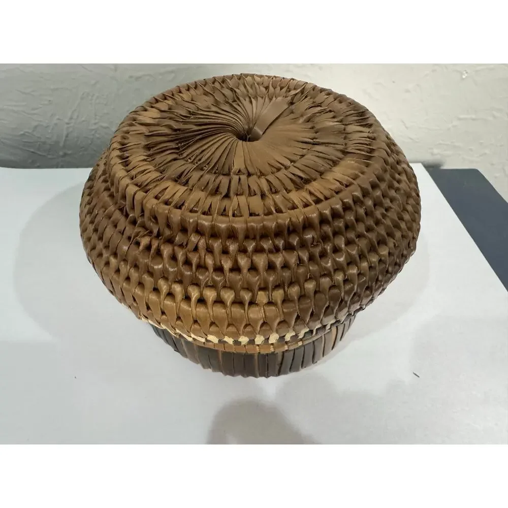 Indonesian Coiled Rattan Lidded Basket